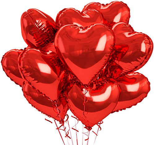 Biapian Herzluftballons Rot, 10 Stück Rote Folienballon Herzluftballons Helium Hochzeit 18 Zoll Rot Herz Folienballon Deko Valentinstag für Geburtstagsfeier, Hochzeit, Just Married Party Deko