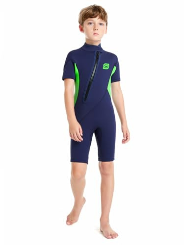 Summshall 2MM Neoprendräkt för pojkar flickor, termisk baddräkt ultra stretch varm främre dykdräkt dragkedja barn kort våtdräkt för snorkling dykning simning surfing