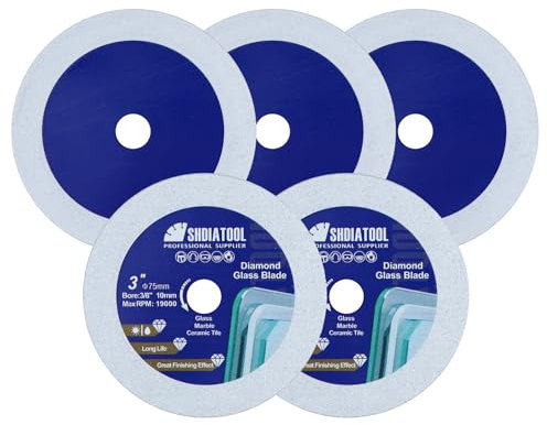 SHDIATOOL Disco da taglio in vetro 75mm, Disco da taglio ultrasottile per piastrelle in ceramica porcellana marmo con albero 10mm, 5PCS