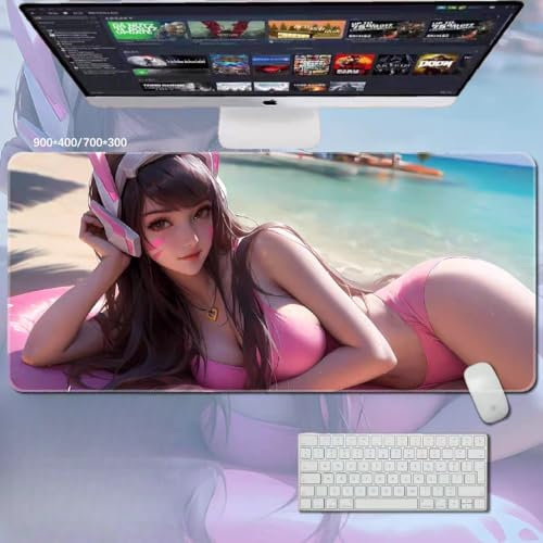 Overwatch Tapis de souris XXL à surface lisse, base en caoutchouc antidérapant, imperméable (D.Va 2)
