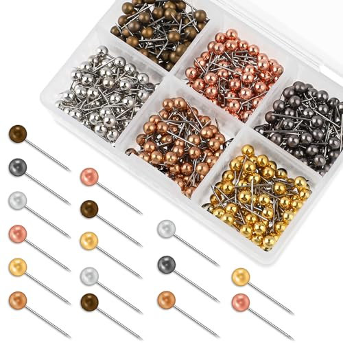 480pcs Metallic Push Pins Gold Map Pins for Cork Board Pin Small Bulletin Board Beads Head Map Pin Tacks for Noticeboard with Colored Head (Length 3/5 Inch)