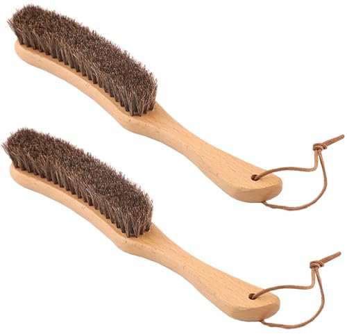 Ahigh Kleiderbürste, Rosshaar-Fusselbürste, Griff aus europäischer Buche der Güteklasse A, geeignet für Anzüge, Mäntel, Bettwäsche, Lederwaren, Tierhaare usw. Reinigung und Staubentfernung(2 Stück)
