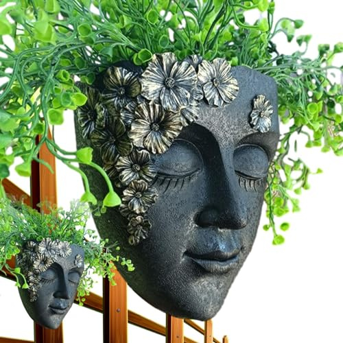 Youding Wand-Blumentopf mit Kopf – Blumenkübel mit Kopf – Wand-Blumentopf mit Kopf – Blumentopf aus Harz für Sukkulenten – für den Innen- und Außenbereich