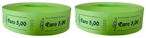 TAMLED Bonrolle 5,00 € grün 2 Rollen je 1000 perforierte Abrisse fortlaufend nummeriert Gastromarken Festival Speisemarken Getränkemarken Verpflegungsmarken Events Firmenveranstaltung Volksfest