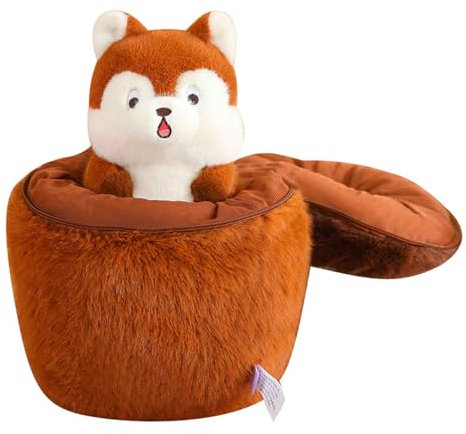 Sarah Duke Plüschtier Eichhörnchen Nuss 2er Set, Weich Plüsch Kuscheltier Eichhörnchen mit Nussförmiges Kissen, Eichkätzchen Plüsch Puppe Spielzeug Kinder Geschenk (20cm -Nuss 35x25cm)