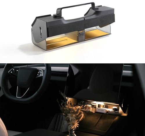 TPARTS Hidden Magnetic (Under Screen) Storage Box for Tesla Model 3 Highland 2024 with Open-close Design Center Console Organizer Dashboard Vehicle Tissue Holder with Smart Warm White Light