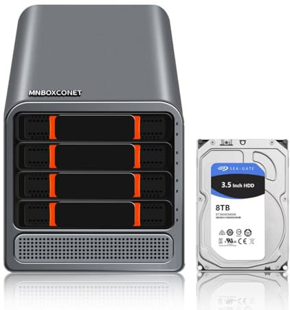 MNBOXCONET Mini PC Server Nas Quad-Core N100 4 Bay,3-in-1 Micro PC Computer DDR5 32GB RAM 1TB NVMe SSD 8TB 3.5 HDD, SJR2 Dual 2.5GbE i226V LAN Soft Router, SPK/MIC, Hot Swapping HTPC