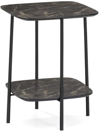 LEBENSwohnART Moderner Design Beistelltisch MARMOL 55cm schwarz Marmor-Optik schwarzes Metallgestell Couchtisch