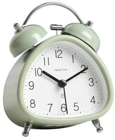 Wecker, Metall-Wecker mit Doppelglocke, leise, nicht tickender Wecker, Retro-Vintage-Wecker, Schreibtisch, Tisch, Nachttisch, mit Nachtlichtfunktion für schwere Schläfer (Grün)