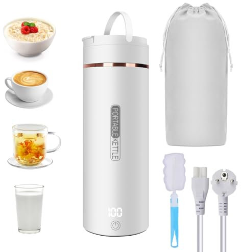 Pequeño Hervidor de Agua Portátil, Hervidor de Viaje, 450ML 6-Temperaturas Hervidor de Agua Eléctrico, 3 en 1 Mini Taza de Agua Eléctrica, Apagado Automático, para Hacer Leche, Café y Té