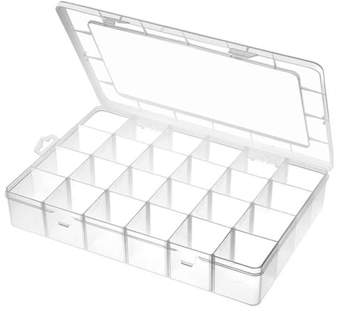 24 Grids Extra Large Plastic Craft Storage Box, Plastic Organizer Container Bead Storage Box with Removable Grids Compartments for Beads DIY Earring Art Crafts Jewelry & Small Parts 33.6x22.4x5.7 CM