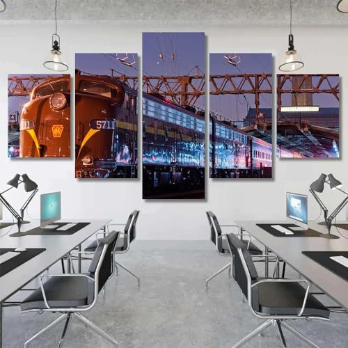 QYYAMDEQ Leinwand Bilder 5 Stück Wandbilder Dampfzug am Bahnhof Wandbilder Set Wanddekoration Leinwandbilder Moderne Deko leinwandbilder xxl 200X100(Kein Rahmen)