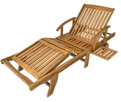Edenoutdoor Relaxliege Napoli – Hochwertige Akazienholz-Rollliege, Kopf- und Fußteil verstellbar, mit praktischem Tischauszug, wetterbeständig, 193x70x30 cm