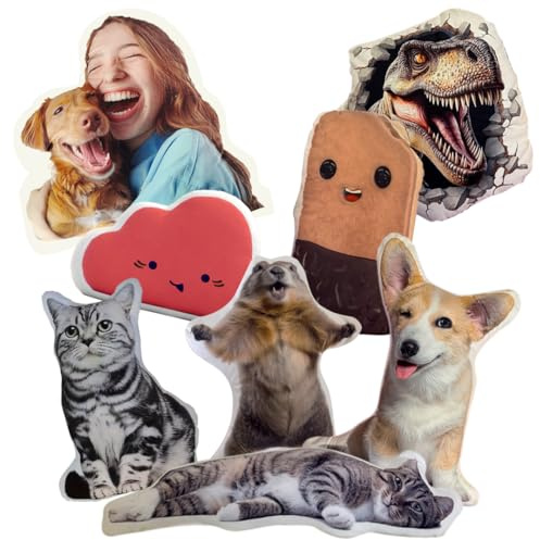 Teetaly Personalisiertes 3D-Kissen mit Foto Ihrer Katze oder Hund, 40 x 50 cm, einzigartige Geschenkidee für Valentinstag, Geburtstag und Muttertag, lebensechtes Haustierkissen