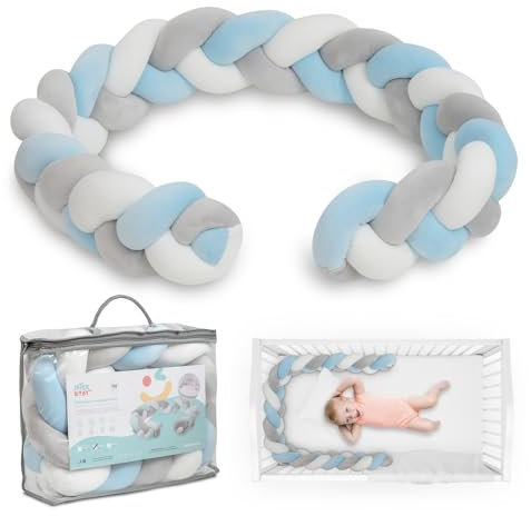 Interbaby - Trenza Cuna Bebe | Chichonera Cuna Antivuelco, 150cm | Protector Cuna Cómodo, Seguro, Suave, Trenzado 3 Hilos | Reductor Cuna Bebe, Microfibra | Azul