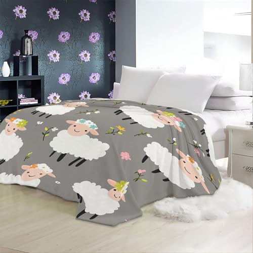 Kuscheldecke Cartoon-Tiere: Schafe Fleecedecke 180 x 220 cm Weiche Flauschig Babydecke Warme Kuschelig Sofadecke für Mädchen Junge, Geschenke Passend zu Allen JahreszeitenGrau