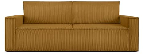 Konsimo Napi Sofa - Schlafsofa - Sofa mit Schlaffunktion - Schlafsofa mit Bettkasten - Couch - Couch mit Schlaffunktion - Sofabett mit abnehmbaren Kissen - Bettsofa - 228 cm - Gelb