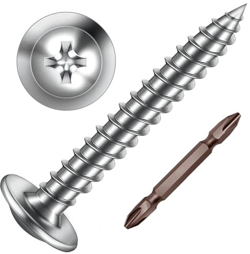 ORTAVA Blechschrauben M5 x 20 mm, 50 Stück Holzschrauben Edelstahl A2 V2A Flachkopf mit Scheibe Kreuzschlitz mit Bohrer, Selbstschneidende Schrauben Silber Oxid, Tellerkopfschrauben Vollgewinde