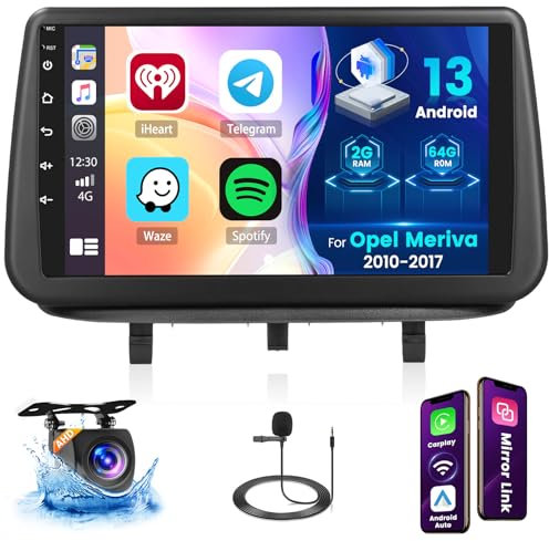 Ohradio 2G + 64G Android Autoradio für Opel Meriva 2010-2017 mit 9 Zoll Toucshcreen, 2 DIN Stereo mit Wireless Carplay Android Auto Radio FM/RDS BT GPS WiFi + Rückfahrkamera + MIC