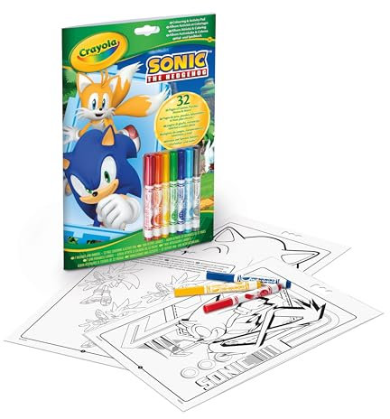 CRAYOLA - Álbum de actividades y para colorear Sonic, 32 páginas para colorear y 7 mini rotuladores lavables, 04-0866G