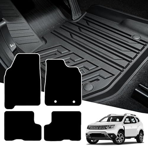 MatTrax - Car Mats for Dacia Duster 2018 to 2024 – Tailored Car Carpet Car Mats Set with Accessories – Anti-Slip Car Floor Mats, Waterproof – Easy to Clean - Black Edging,Carpet
