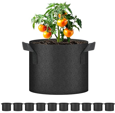 Simple Deluxe Grow Bags 5 Gallon 10 Pack Planter Pots with Handles, Thickened Nonwoven Fabric Aeration Cloth Bag, Heavy Duty Gardening for Tomoato, Potato, Vegetable, Herbs and Flowers, Black