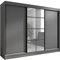 A&J MöbelLand Schwebetürenschrank ORAVELLE Kleiderschrank 3-türig mit Schubladen, und Spiegel, Garderobe 200 cm (Graphit)
