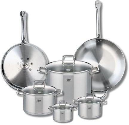 ELO 9510450 Batterie de cuisine 6 pièces, Ensemble de 2 Poêles de cuisson 28 et 32 cm et 4 faitouts 12, 14, 20 et 26 cm Elo Profi Citrin, inox, induction