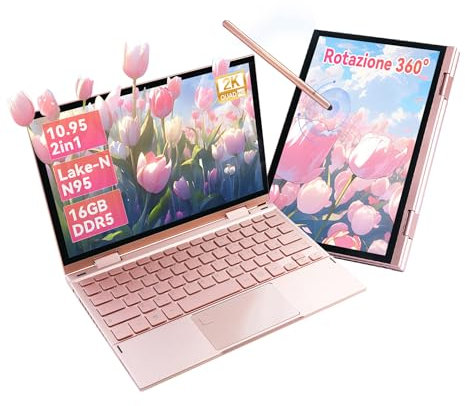 MOREPC 10.9 Notebook 2-in-1 Mini Touchscreen 360°｜Celeron N95｜16GB DDR5｜2000x1200 FHD｜Win11｜Ultraportatile｜Penna Stylus｜Batteria Longeva｜Lavoro e Intrattenimento (16+512GB)