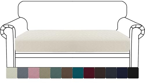 YSTELLAA Stretch Sofa Sitzkissenbezug, Sitzkissen Bezug rutschfest, Elastischer Kissenbezüge, Universal Sofa Überzug Wohnzimmer, Sofa Sitzkissen Sofabezug Sofaschoner, CremeWeiß, 2 Sitzer