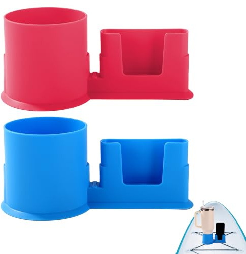 Lyreh 2stk Paddle Board Getränkehalter, Umkippsicherer Seilfixiert Kajak Getränkehalter aus PP-Material für Stand-Up-Paddle-Board-Zubehör(Blau und Rot)