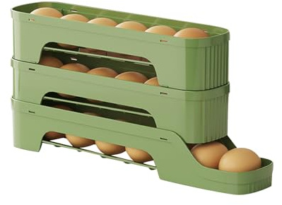Bedroom Shelves For Walls 4 Tiers Egg Holder for Fridge, New Automatic Scrolling Egg Rack Holder, Space-Saving Dispenser (Beige) Utility Room Shelves (Green, 35x17cm)