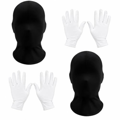 NieYat 4er Set Vollgesichtsmaske Halloween, Schwarz Spandex Kopfmaske mit Handschuhen, Maske Schwarz, Unisex Gesichtslose Maske, für Halloween Karneval Party Cosplay Kostüm Accessoire