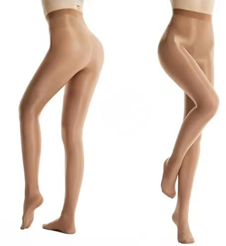 No Name Ltd Oil Shine Tights 20 Denier Luxury High Gloss Super Stretchy Strong 2 Pairs, Two Pack Sheer Black Legwear