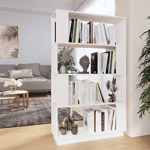 GeenYuu Weißes Bücherregal aus massivem Kiefernholz, 80x25x132 cm, modernes Standregal mit viel Stauraum, vielseitiger Raumteiler für Wohnzimmer, Schlafzimmer und Büro