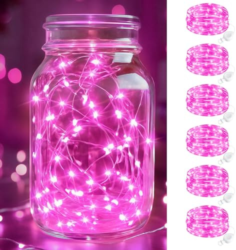 btfarm 6 Stück Lichterkette Batterie, 2M 20 LED Mini Lichterkette Innen | IP65 Wasserdicht, Flexibler Silberdraht, Klein Lichterkette Batteriebetrieben für Hochzeit Party Weihnachten Deko, Rosa