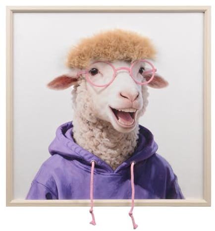 UNUS Wall Art 3D Hairfusion Schaf mit lila Hoodie und Brille in pink 60x60