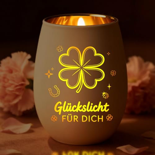 Geschenk für Frauen Beste Freundin, Frau – Glückslicht Windlicht mit Gravur – Wellness Geschenk für Gute Besserung – Personalisierter Teelichthalter aus Glas