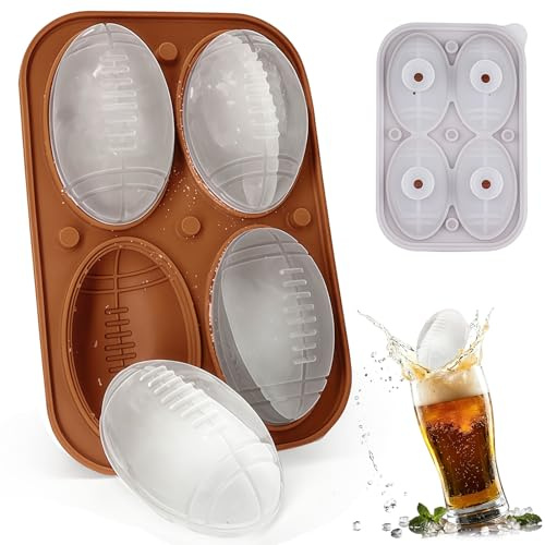 Eiswürfelform Silikon mit Deckel, XXL Eiswürfelbehälter (5.5 cm Kugel), BPA-freie Silikonform für Whisky, Cocktails, Bier und Kaffee – Groß, wiederverwendbar (Rugbyball)