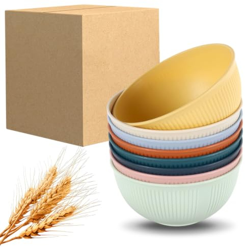 Dexpally Lot de 8 Bol Plastique Reutilisable, Bol Petit Déjeuner 700 ml, pour Saladier Plastique et Bols à Soupe, Légers, Incassables, Passent Au Lave-Vaisselle et Au Micro-Ondes