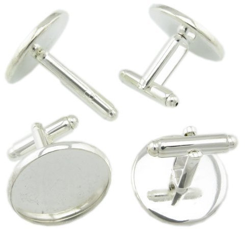 Bacabella 11121 Manschettenknöpfe 22mm x 26mm 20mm Klebefläche Rohling Silber (2 Stück)