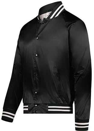 Augusta Sportswear Men's Satin Baseball Jacket/striped Trim, Black/White, 3X-Large