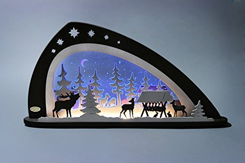 Motivleuchte Hirschfamilie Länge ca 66cm NEU Lichterbogen LED Bergkirche Kirche Holz Erzgebirge Seiffen Beleuchtung Weihnachten Geschenke Weihnachtsmann Ruprecht Schlitten Bescherung Wild Wald Fo