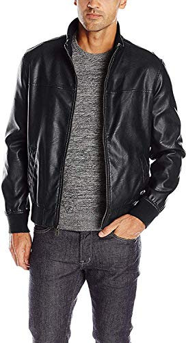 Tommy Hilfiger Men's Smooth Lamb Touch Faux Leather Unfilled Windbreaker Bomber Jacket Veste Coupe-Vent, Black, XXL Homme