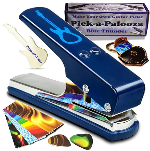 Pick-a-Palooza Plektrum-Plektrum-Set zum Selbermachen, inklusive Leder-Schlüsselanhänger, 4 Plektrumstreifen und einer Plektrumdatei, Blau