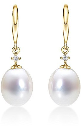 Diamond Treats Süßwasserperlen-Tropfen-Ohrringe für Damen in 9K Gold, hängende Ohrringe mit Süßwasserperlen in Gold, Perlenohrringe für Frauen in 9 Karat Gelbgold