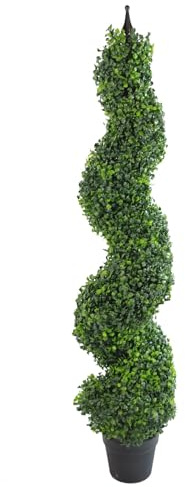 120cm (4ft) Tall Artificial Boxwood Tower Tree Topiary Spiral Metal Top LEAF-71607164