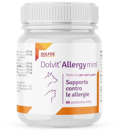Dolvit Allergy Mini 60 Compresse - Integratori per Cani Naturali - Sollievo da Prurito Cane e Allergie Stagionali - Contrasta Dermatite Cane con formula Sicura e Naturale