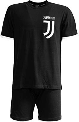 Pigiama Corto Maglia Manica Corta + Pantaloncini Juventus FC Prodotto Ufficiale Juve Uomo Adulto (Nero, L)