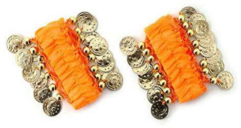 Healifty Bauchtanz Handgelenk Manschetten Chiffon Münze Knöchel Arm Armbänder Armband Tänzer Kostüm Zubehör für Damen Mädchen Frauen (Gelb)